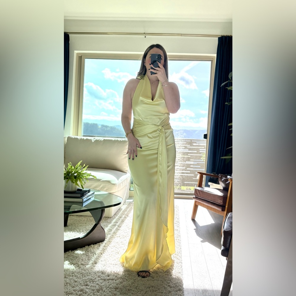 NWT -Yellow Satin Halter Maxi Dress Wedding Guest Prom (Medium) - Picture 5 of 8